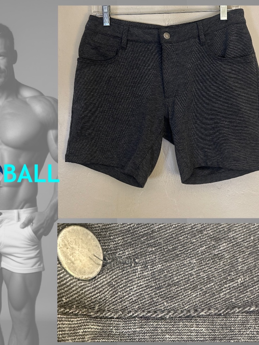 Ball Stretch Shorts 32" waist 6.5" inseam Cotton/spandex stretch No fabric tag